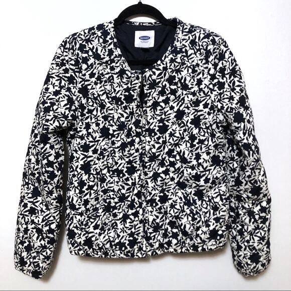 Old Navy navy white floral quilted jacket size small - Picture 1 of 3
